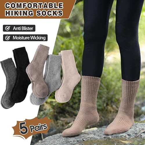 MOGGEI 5 Pairs Womens Merino Wool Socks Hiking Warm Winter Thick Thermal Crew Cozy Cabin Ladies Gift Comfy Boot Work Socks thumbnail 5
