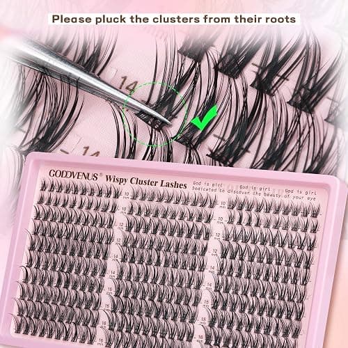 Goddvenus Eyelash Extensions Wispy Natural DIY C Curl Individual Lashes Clusters Black 10-16mm 300pcs thumbnail 7