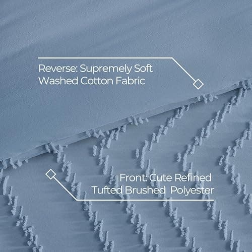 Litanika Full Comforter Set with Sheets, 7 Pieces Boho Bed in a Bag | Grey Blue Fluffy Lightweight Neutral Soft Warm Chevron Tufted Textured Bed Set thumbnail 7