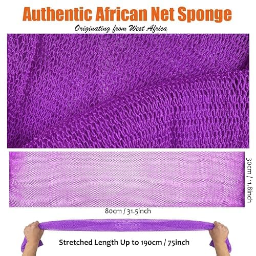 Unifab African Net Sponge Authentic Real African Exfoliating Net Bath Sponge Wash Cloth Exfoliating Washcloth African Net Cloth Body Scrubber for Shower Purple thumbnail 2