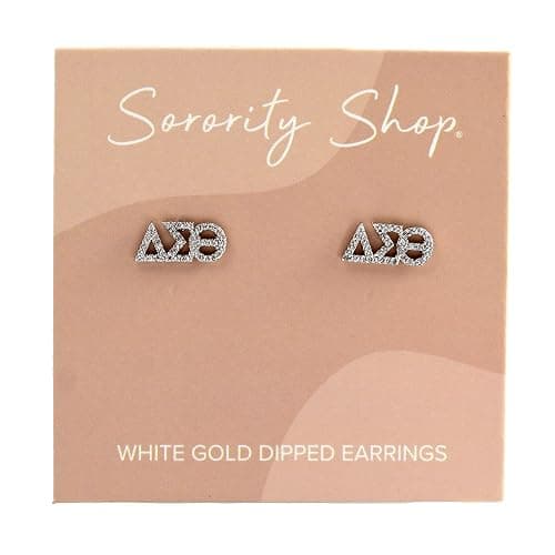Sorority Shop Delta Sigma Theta Earrings — White Gold Plated Stud Earrings, Long-Lasting Delta Sigma Theta Sorority Gifts for Women thumbnail 2