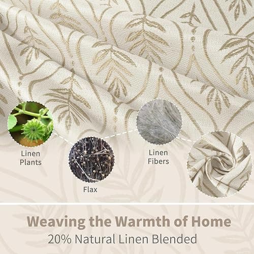 BGment Beige Linen Curtains for Living Room, French Country Leaf Jacquard Botanical Pattern Cottage Core Boho Vintage Grommet Light Filtering Semi Sheer Linen Curtains, 2 Panels, 52 x 84 Inch thumbnail 3
