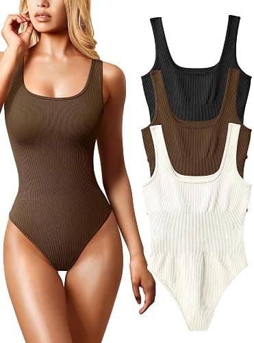 OQQ Women's 3 Piece Bodysuits Sexy Ribbed Sleeveless Square Neck Tank Tops Leotard 2025 Trendy Outfits - Image 1