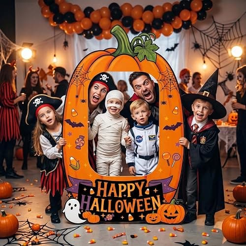 Giant Halloween Photo Booth Props 62x38.6 Inch, Pumpkin Picture Frame Cutout with 10M Ribbon, Happy Halloween Backdrop for Kids Trick or Treat Party Supplies Outdoor Indoor Decorations thumbnail 6