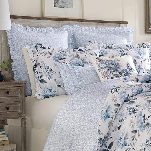 Laura Ashley Home - Euro Sham Set, Smooth Cotton Shams with Envelope Closure, Lightweight & Stylish Home Decor (Chloe Blue, 2 Piece) thumbnail 2