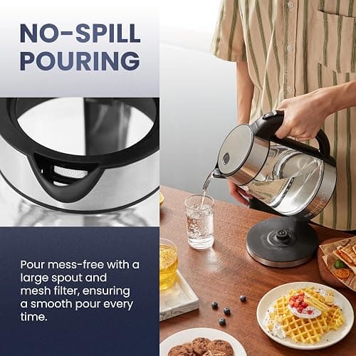Elite Gourmet EKT-602 BPA-Free Electric Glass Kettle, Cordless 360° Base | Stylish Blue LED Interior, Auto Shut-Off Function, Quickly Boil Water for Tea & More thumbnail 8