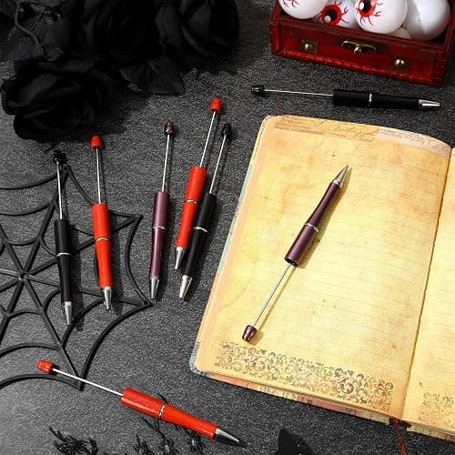 Whaline 24Pcs Halloween Beadable Pen Orange Purple Black Bead Ballpoint Pen Gel Ink Pen Retractable Writing Pens Beaded Crafting Pens with Extra Refills for DIY Office School Supplies thumbnail 2