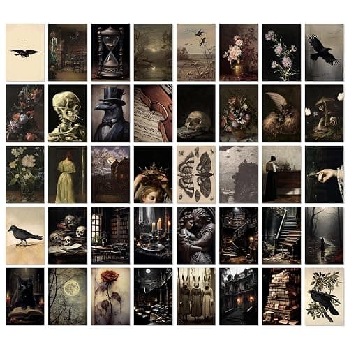 97 Decor Moody Dark Academia Decor - 40pcs Victorian Gothic Decor For Home, Vintage Dark Academia Wall Art Prints, Mini Gothic Posters For Room Aesthetic, Goth Halloween Wall Collage Kit (4x6) - Dark Academia - Image 1