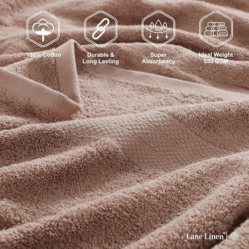 LANE LINEN 100% Pure Cotton Bath Sheets 4 Pack (35"x66") - Ring Spun Cotton Extra Large Towel Sets - Quick Dry, Soft & Absorbent Oversized Shower Towels - Sustainabaly Produced, Pre Shrunk - Taupe thumbnail 6