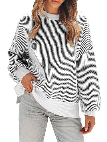 Womens Sweaters Fall 2025 Clothes Oversized Long Sleeve Colorblock Striped Knit Pullover Tops Casual Winter Trendy Outfits - Image 1