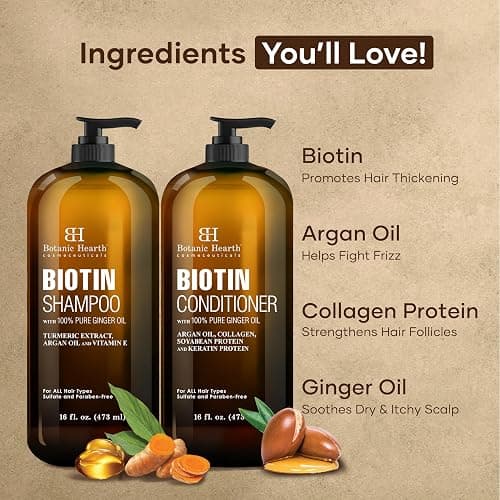 Botanic Hearth Biotin Shampoo and Conditioner Set - with Ginger Oil & Keratin for Hair Loss and Thinning Hair for Men and Women - Sulfate Free, 16 fl oz each thumbnail 6