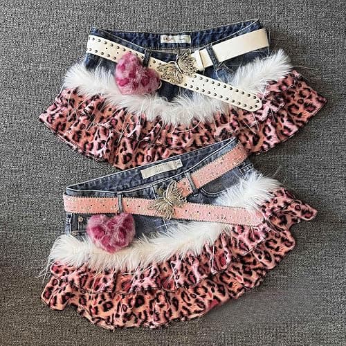 Gyaru Mcbling Leopard Skirts Harajuku Alt Y2K Coquette Shoujo Girl Clothes 2000s Jfashion Scenecore Jojifuku thumbnail 4