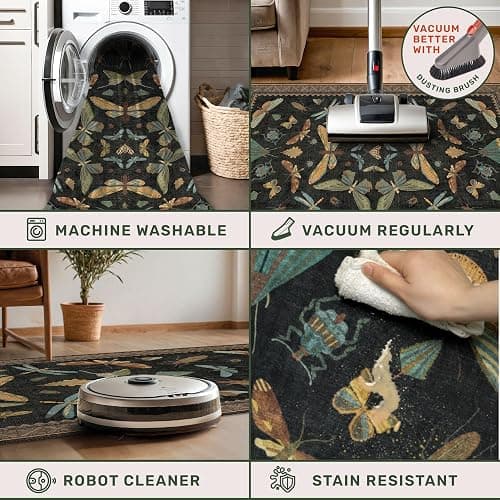 Hazo Haus Black Washable Insect Area Rugs 8x10 for Living Room, Bedroom, Dining Room Under Table, Playroom, Large Dark Whimscal Boho Indoor Rug, Ultra Soft Low Pile Non Slip thumbnail 4