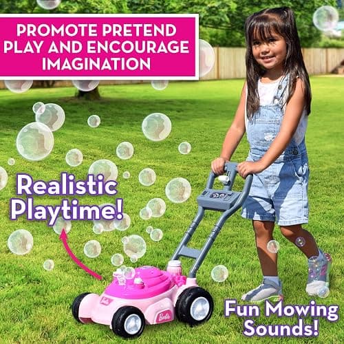 Barbie Bubble Lawn Mower for Toddlers, Bubble Blowing Machines, Indoor and Outdoor Gardening Toy, Birthday, Party Favor for Preschool Girls, No Batteries Required, Includes Bubble Solution, 2+ thumbnail 3