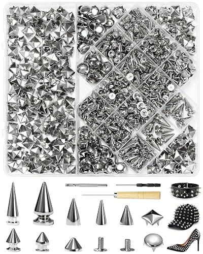 840Pcs FIVEIZERO Punk Studs and Spikes Kit for Leather Craft & Clothing | 12 Sizes Metal Spikes and Studs, Square Pyramid Studs & Round Dome Rivets, Durable & Easy to Install - Image 1