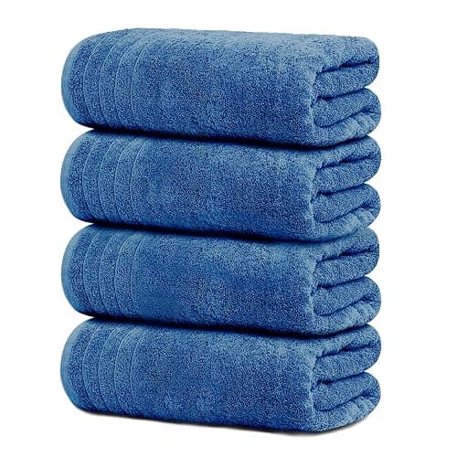 Tens Towels Pack of 4 Extra Large Bath Towels 30 x 60 Inches, 100% Cotton, Larger & Lighter Weight, Quicker to Dry, Super Soft and Absorbent, Perfect for Bathroom, Blue - Blue - Image 1