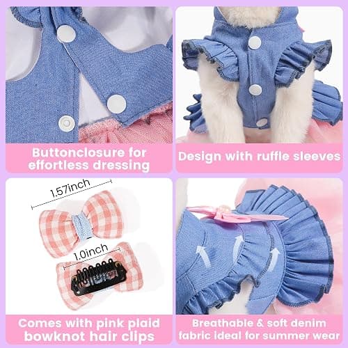 SIMCAPY Dog Dress, Fashion Puppy Tutu Princess Dresses for Small Dogs Girl, Sweet Skirt with Dog Bowknot Clips, Spring Dog Cat Clothes Pet Apparel (Denim Princess Dress, XX-Small) thumbnail 5