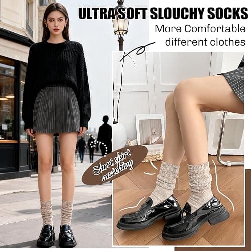Womens Slouchy Boot Socks Winter Warm Cozy Slouch Scrunch Fuzzy Fluffy Crew Socks 5 Pairs thumbnail 4