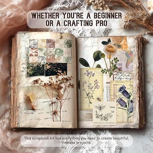 slapaflife 450 PCS Vintage Scrapbook Supplies Junk Journal Supplies, Scrapbook Supplies Kit Include Flowers for Scrapbooking, Planner, Craft Supplies thumbnail 3
