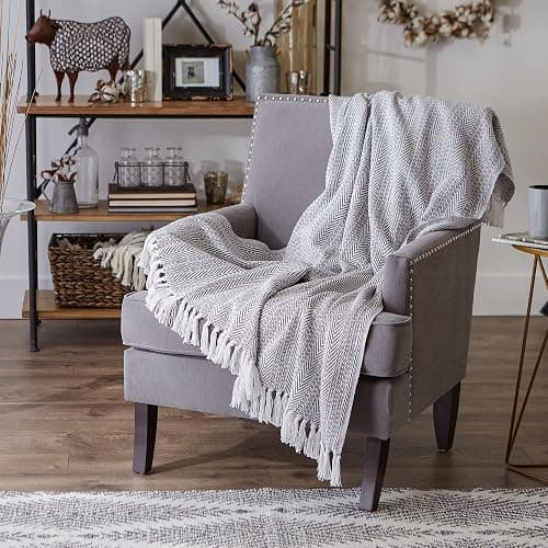 DII Rustic Farmhouse Throw Blanket with Decorative Tassles, Use for Chair, Couch, Bed, Picnic, Camping, Beach, & Just Staying Cozy at Home (50 x 60), Herringbone Stripe Gray thumbnail 6