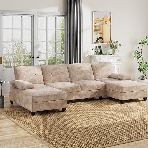 U-Shaped Sectional Couches for Living Room, 4 Seat Sofa with Double Chaise Lounges,Solid Wood Frame Sectional Sofa for Apartment,Beige thumbnail 9