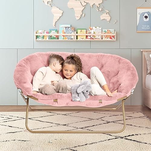 Milliard Double Cozy Chair/Faux Fur Saucer Chair for Bedroom/X-Large Loveseat, Pink thumbnail 6
