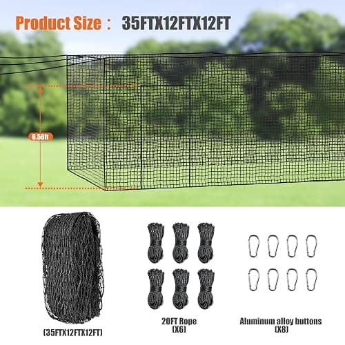RIIFRILY Baseball Batting Cage Nets, 35'L/55'L/70'L Baseball and Softball Cage Netting, Enclosed HDPE #42 Netting Batting Cages for Backyard and Indoor (NET ONLY) - 35FT thumbnail 4