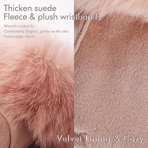 Vagasi Women Touch Screen Gloves, Fleece Lined Winter Gloves for Ladies, Thermal Suede Gloves Fur Cuff for Girls Gifts thumbnail 3