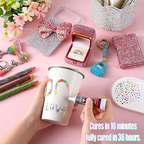 LERBOU 63000Pcs Bedazzling Kit with 7 Box – 59 Colors Rhinestones, 3mm Flatback Sparkling Gems with 4×10ml B7000 Jewelry Glue, Tweezers & Pickup Pen for Nail Art, Crafts, Clothing, Diamond Painting thumbnail 3