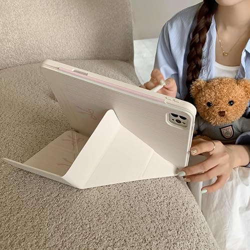 Detachable Magnetic 360 Rotating Adjustable Stand Hard PU Folio Case for Apple Bow Refreshing Baby Light Pink Color Chic Cute Lovely Adorable Girls Kids (for iPad Air 5 10.9-inch 5th Generation 2022) thumbnail 8
