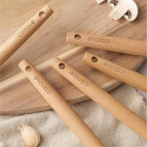 CAROTE Silicone Cooking Utensils Set, Kitchen Utensils Set 10 Pcs for cooking, BPA Free Spatula Set with Heat Resistant Wood Handles for Nonstick Cookware (Cream White) thumbnail 6
