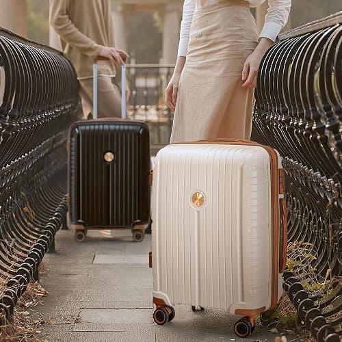 Joyway Luggage Sets 6 Piece PP Hardside Carry on Suitcase with Spinner Wheels and TSA Lock for Travel, Black Brown thumbnail 3