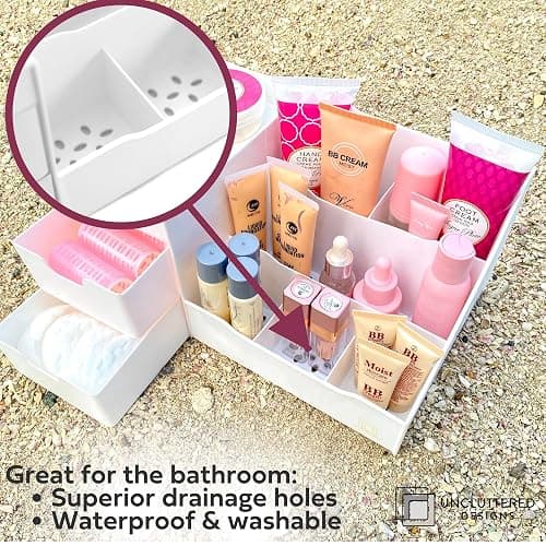 Uncluttered Designs Large Makeup Organizer for Vanity - Countertop Desk With Drawers for Cosmetic, Beauty, Hair, Nail, Perfume & Skincare - Perfect for Bathroom & Bedroom Storage (White) thumbnail 6