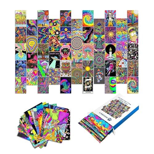 Woonkit Indie Hippie Trippy Posters, Indie Room Decor, Teen Bedroom Dorm Aesthetic Poster, Photo Wall Collage Kit Pictures, Psychedelic Posters, 50PCS 4X6 INCH thumbnail 2