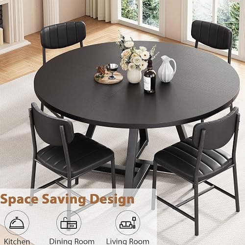 Jocoevol Round Dining Table Kitchen Dining Room Circle Dinner Pedestal Table for 4, Space Saving Wood Kitchen & Dining Room Furniture (Black) thumbnail 4