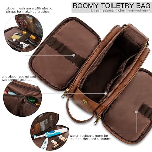 Elviros Toiletry Bag for Men, Large Travel Shaving Dopp Kit Water-resistant Bathroom Toiletries Organizer PU Leather Cosmetic Bags thumbnail 4