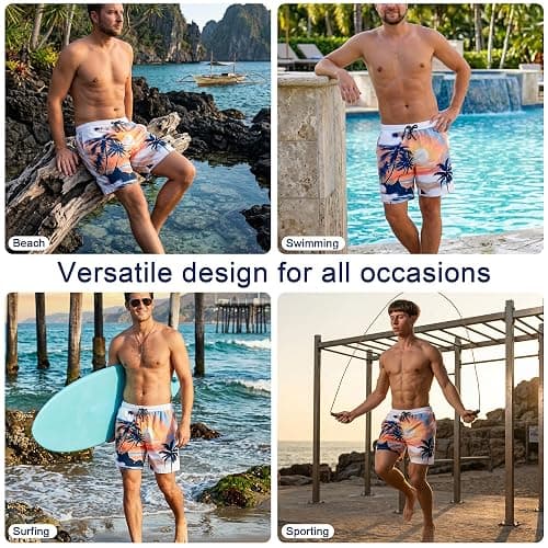 M'annswear Men's Printed Swim Trunks Quick Dry Board Shorts, Elastic Waist Drawstring with Mesh Lining Zipper Pockets thumbnail 4