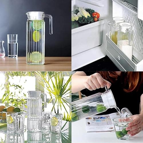 HOMESHOPA Glass Water Jug with Lid, 2 Pack 1.1L Water Pitcher Glass Carafe Jug for Hot/Cold Water Ice Tea Coffee Milk & Juice Beverage, Transparent Glass Fridge Door Water Jug with Spout and Handle thumbnail 6