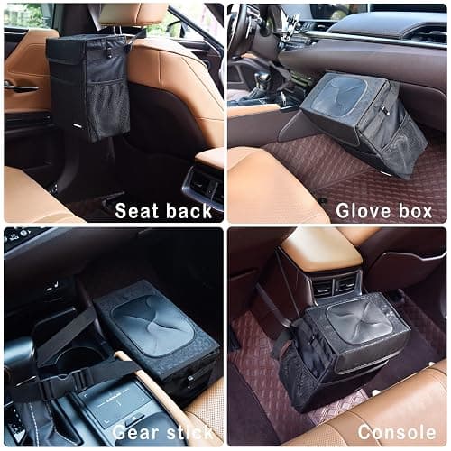 SIBOFUEGO Cute Car Trash Can with Lid – Multipurpose Collapsible Trash Bin for Car, Leak-Proof Organizer, Waterproof Garbage Can with Storage Pockets & Adjustable Straps, 2 Gallons (Black Leopard) thumbnail 6