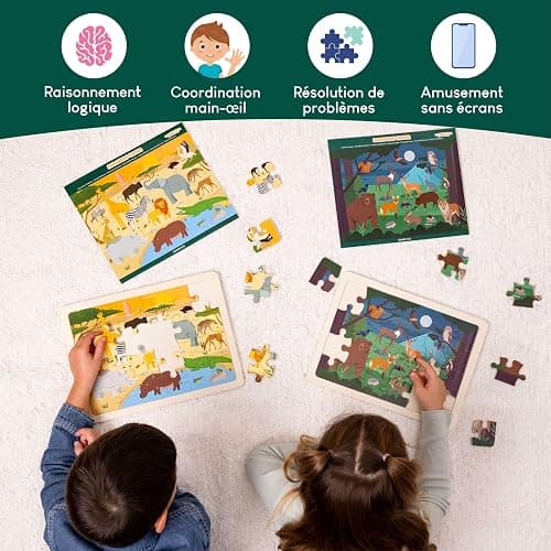 BONNYCO Puzzle Bois Enfant 6 Ensembles 24 Pcs, Animaux de Différents Écosystèmes. Puzzle 3-8 Ans avec Plateau, Jouet Educatif. Cadeau Garcon et Fille, Anniversaire, Noël thumbnail 7