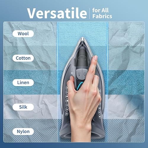 IRONDAY Steam Iron for Clothes Rapid Heating, 1700W Iron Burst of Steam, Non-Stick Ceramic Soleplate, Auto shutoff, Anti-Drip, Self-Cleaning, 10.14oz Water Tank Ironing Clothes for All Fabrics, Grey thumbnail 7