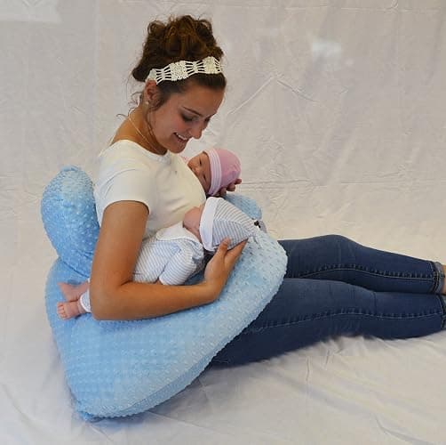 Twin Z Pillow Blue - Breastfeeding, Bottlefeeding, Tummy Time, Reflux, Support and Pregnancy! No Foam! The Ultimate Baby Essentials! The Best in Twins Baby Gear! thumbnail 7