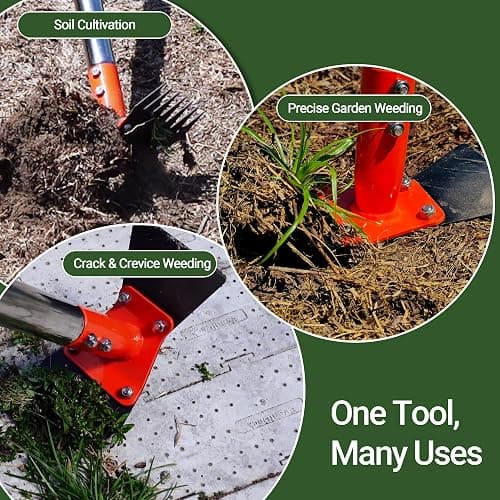 CKLT 2-in-1 Garden Hoe and Weed Puller Rake 60 Inch Spring Steel Head | Adjustable Long Handle Weeding Tool Heavy Duty Sand Texture Finish, Weed Remover for Garden, Yard, Lawn, Driveway thumbnail 7
