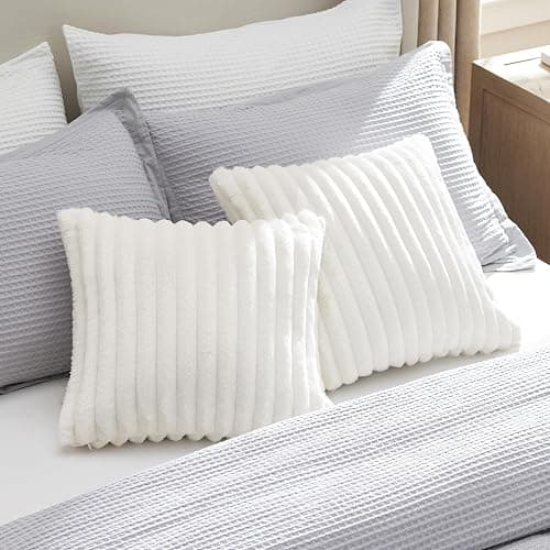 Bedsure Double-Side Striped Decorative Throw Pillow Covers 18x18 Set of 2, Spring White Fluffy Soft Pillow Covers, Home Decor for Couch Sofa Living Room Bedroom thumbnail 8