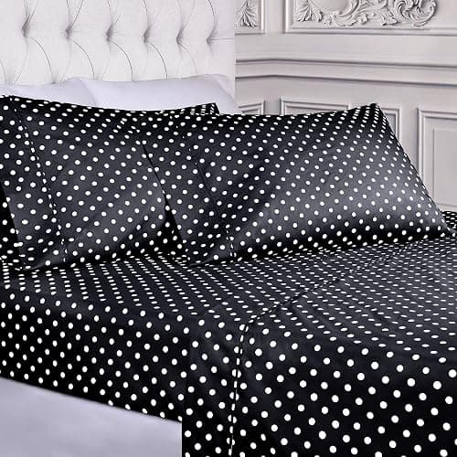 Superior Polka Dot Sheet Set, 600 Thread Count Cotton Blend Bedding Sets, Soft and Wrinkle Resistant Sheets with Deep Fitting Pockets - Full, Black thumbnail 2