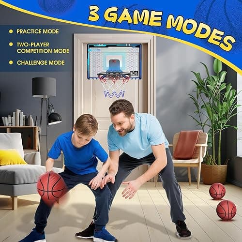 HopeRock Indoor Mini Basketball Hoop for Kids, Basketball Hoops Over The Door with LED Lighting, Mini Hoop with Scoreboard & 3 Balls, Basketball Toys Gifts for 5 6 7 8 9 10 11 12 Year Old Boys Girls thumbnail 4