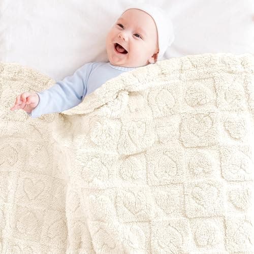 Yurhap Heart Baby Blanket, Love Plush Fleece Baby Blankets for Boys Girls | Soft Sherpa Baby Boy Blankets for Infant Toddler Newborn Gifts, Fluffy Baby Essentials, For Crib Stroller, 30"x40", Cream thumbnail 4