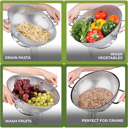 LiveFresh Stainless Steel Micro-Perforated 5-Quart Colander - Professional Strainer with Heavy Duty Handles and Self-draining Solid Ring Base - Dishwasher Safe thumbnail 2