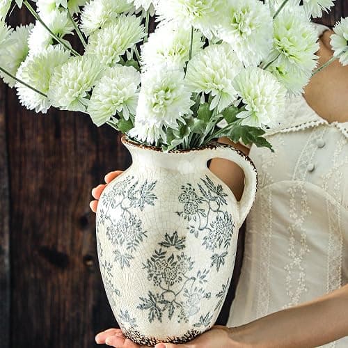 Enra Vintage vase with Handle,Blue and White Ceramic Decorative Flower vase, Chinoiserie Floral Vase,Large Rustic Vases for Home Decors, Living Room, Bookshelf, Office，9.7 inch thumbnail 8