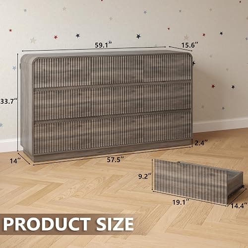 BORNOON Dresser for Bedroom with 9 Drawers, Fluted Chest of Drawers with Round Curved Corner, Hidden Handles, Modern Wood Storage Organizer for Bedroom, Nursery, Living Room thumbnail 2